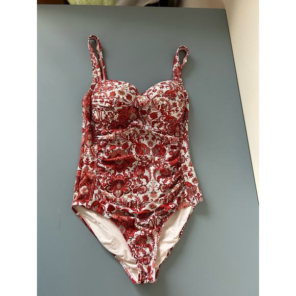 Unbranded womens one piece bathing suit size S red print built in bra - Picture 1 of 8